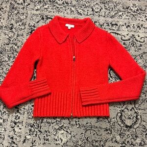 Red Women's zip up Cardigan Sweater